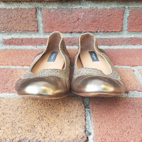 Ann Taylor Bronze Gold Metallic Leather Cap Toe Ballet Flats - Picture 9 of 13